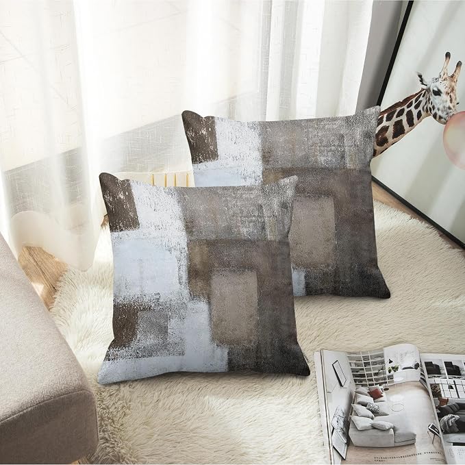 Emvency Throw Pillow Covers Set of 2, 20 x 20 Inch, Brown White and Grey | Abstract Modern Painting Outdoor Decorative Square Pillow Cases Couch Cushion Case for Couch Bed Sofa Living Room Home Decor