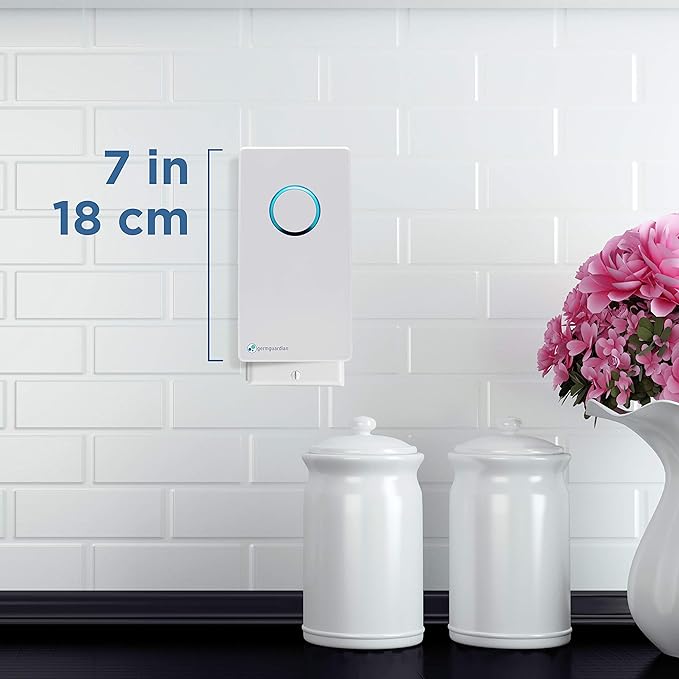 Germ Guardian GG1100W 7” Pluggable Small Air Purifier, Small Room Wall Air Sanitizer, Freshens Air, UV-C Light Kills Germs, Reduces Odors from Pets, Cooking, Mold, GermGuardian, 1-Yr Wty (White)