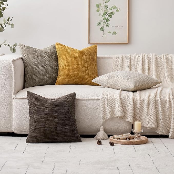 MIULEE Decorative Lumbar Throw Pillow Covers 12x20 in Mustard Yellow 2 Pack | Modern Boho Accent, Soft Chenille Pillow Covers, Farmhouse Cushion Cases for Couch Bed Sofa Living Room Home Decor