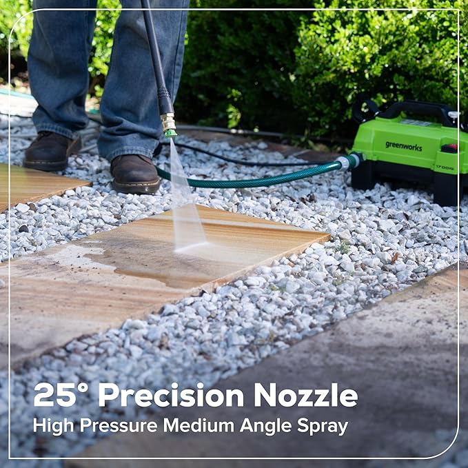 Greenworks 1700 PSI and 1.2 GPM Pressure Washer - Ultra Compact & Lightweight, Ideal for Cleaning patios, Decks, Sidewalks, Outdoor Furniture, Bikes, Cars, and Small Driveway Areas.