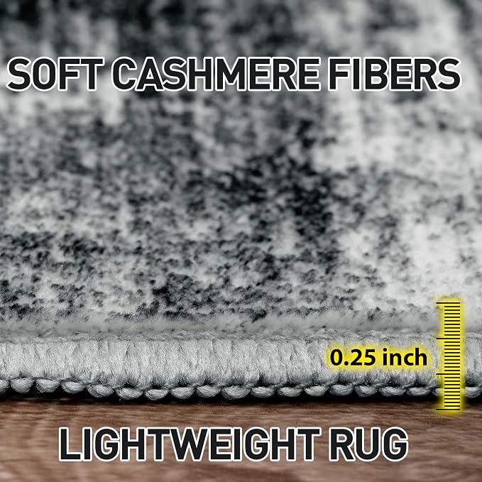 8x10 Area Rugs Washable Rug: Modern Abstract Living Room Rug Soft Anti-Skid Thin Carpet Indoor Floor Non-Shedding Carpets for Bedroom Dining Room Farmhouse Nursery Home Office Black