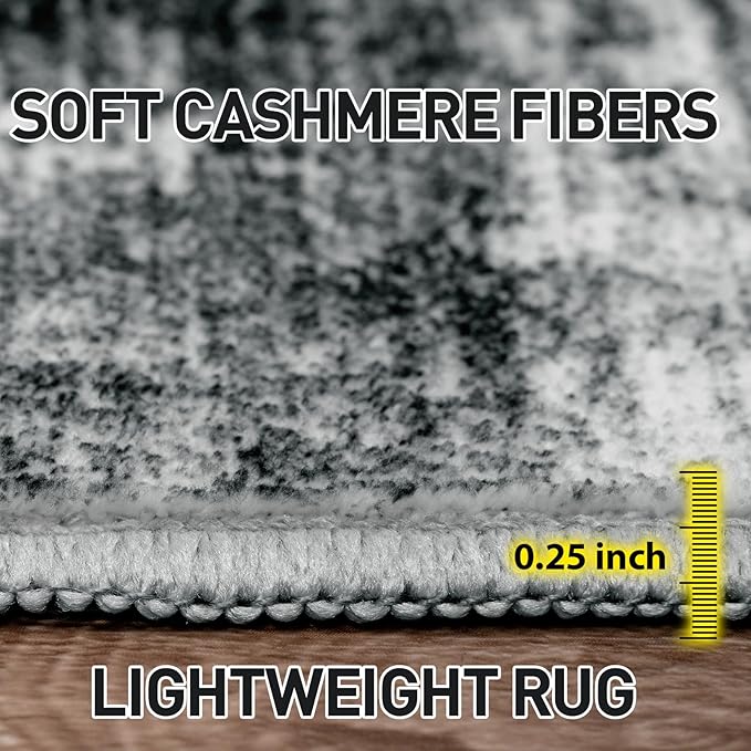9x12 Area Rugs Washable Rug: Modern Abstract Living Room Rug Soft Anti-Skid Thin Carpet Indoor Floor Non-Shedding Carpets for Bedroom Dining Room Farmhouse Nursery Home Office Black