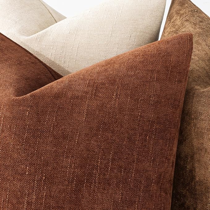 MIULEE 24x24 Inch Euro Textured Chenille Fall Throw Pillow Covers Dark Rust | Pack of 2 Decorative Soft Throw Pillows,Solid Textured Cushion Covers,Modern Home Decor for Bed Couch Sofa Bedroom Livingroom