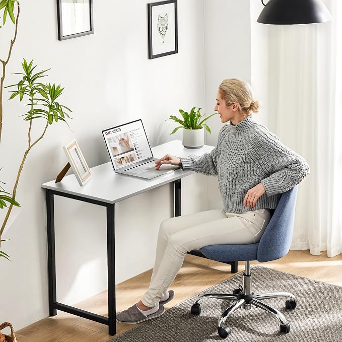 Sweetcrispy 32-Inch Small Computer Desk for Bedroom, Modern White | Gaming Writing Work and Study Desk for Home Office, Sturdy Metal Frame and Compact Modern Design with X-Shaped