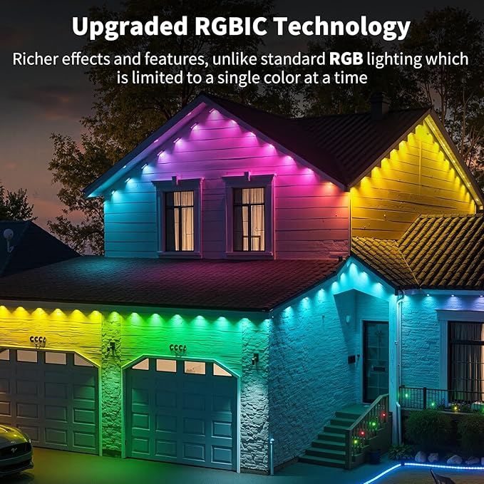 XINKAITE 200FT Permanent Outdoor Lights with 100 LEDs - Smart RGB+IC with 16 Million DIY Colors, IP67 Waterproof, App & Remote Control, Hundreds of Dynamic & Scene Modes for Holidays, Christmas & Home