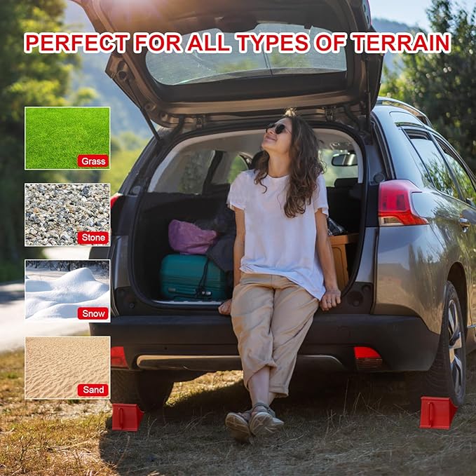 4Pack Wheel Chocks for RV Trailer Non Slip Heavy Duty Red Camper Wheel Chocks with Handle for Easy Removal Polypropylene Wheel Stoppers for Cars Campers Trucks Rvs