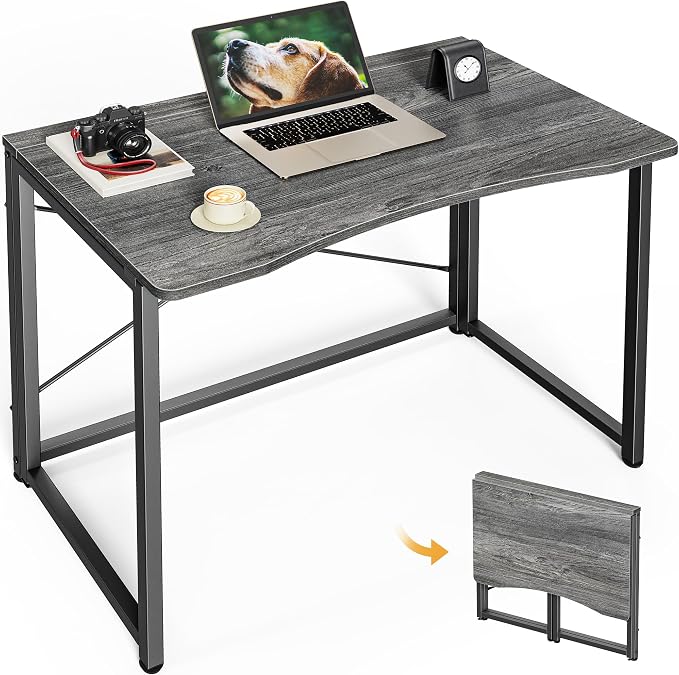 Huuger Folding Desk for Small Spaces, 31.5 Inch Foldable Computer Table, Easy Assembly, for Home Office, Study, Bedroom, Dorm, Space Saving, Small Writing Work Office Computer Desk, Grey