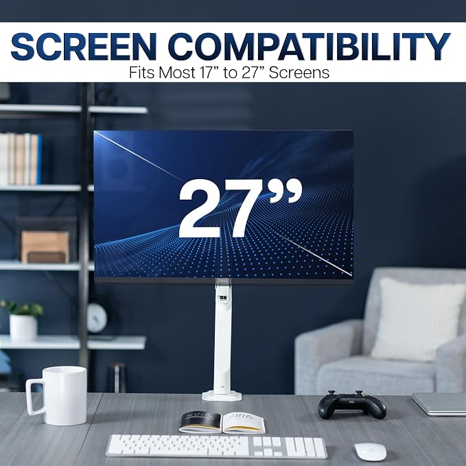 VIVO Heavy Duty Single Monitor Tension Arm for up to 27 inch Screens, Holds 14.3 lbs, Premium Desk Mount Stand, White, STAND-V101OW