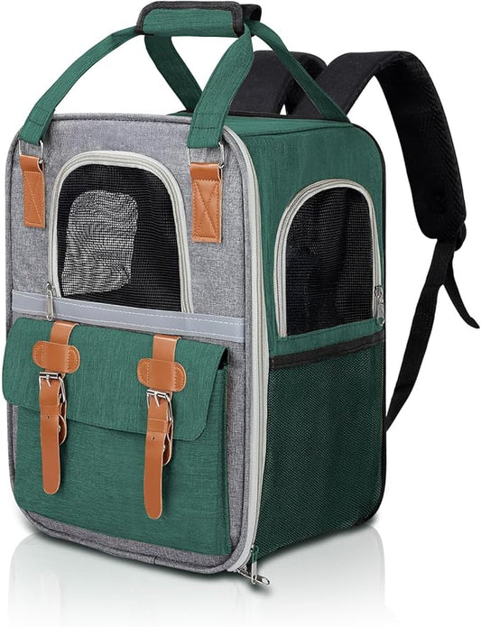 Cat Carrier Backpack, Airline Approved Mesh Dog Backpack with Breathable, Hiking, Travel, Camping, Pet Carriers Backpack for Large Cats and Small Dogs - Holds Pets up to 15 Lbs (Dark Green)