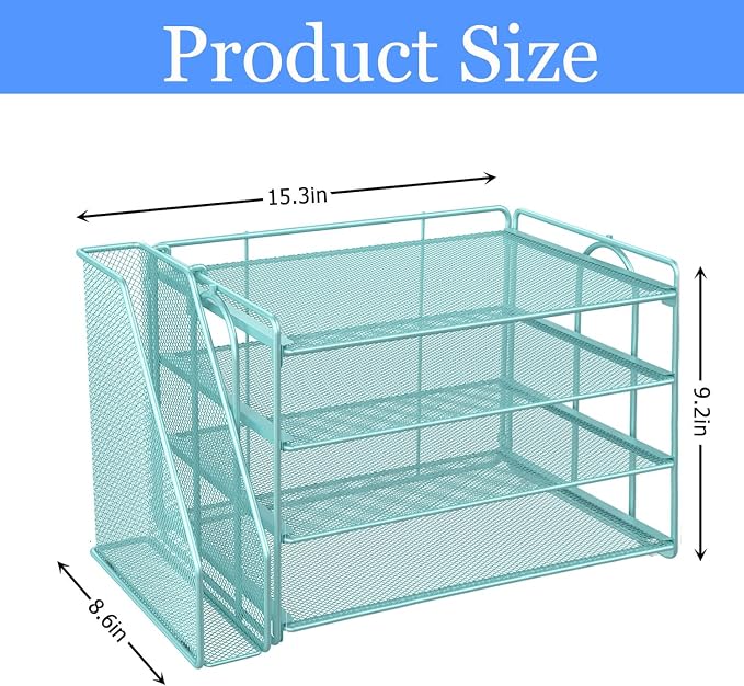 gianotter 4-Tier Paper Organizer With Magazine Holder | Desk Organizers and Accessories, File Organizer for Office Supplies Storag (Blue, 4-Tier)