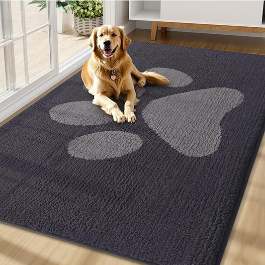 Buganda Dog Door Mat for Muddy Paws, Absorbent Dirt Trapper Non Slip Indoor Doormats, Washable Low-Profile Mat for Mud Dogs, Entryway Carpet for Inside Floor (70x47 Inches, Dark Grey)