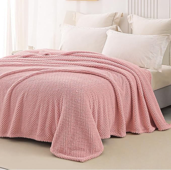 Whale Flotilla Soft Fleece Queen Size Bed Blanket, Pink | 90x90 Inch, Suitable for Bed, Fluffy Fuzzy Jacquard Blankets for All Season, Lightweight and Cozy