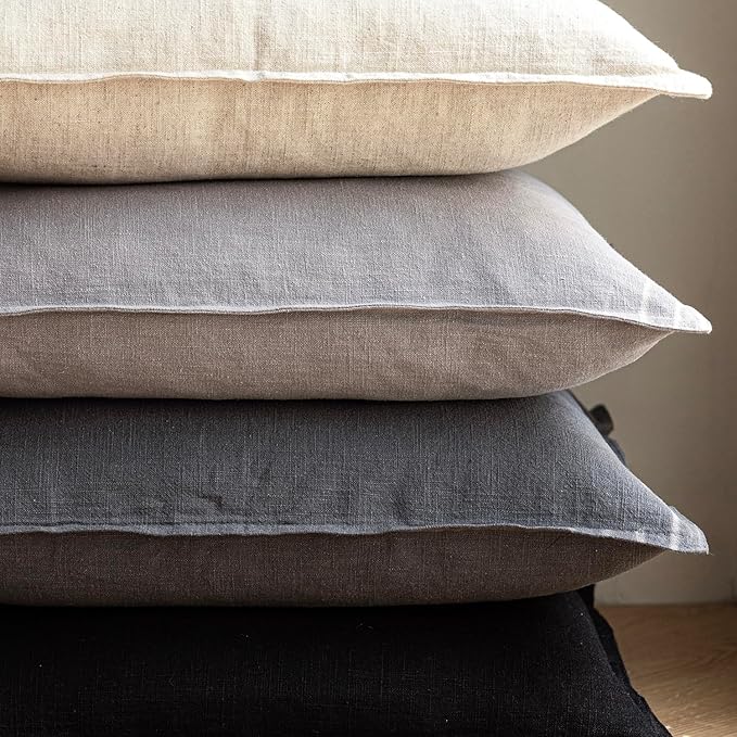 Foindtower Pack of 2, Decorative Linen Solid Throw Pillow Covers Soft Accent Cushion Case Boho Farmhouse Pillowcase for Chair Couch Sofa Bedroom Living Room Home Decor 24 x 24 Inch Light Rustic Gray