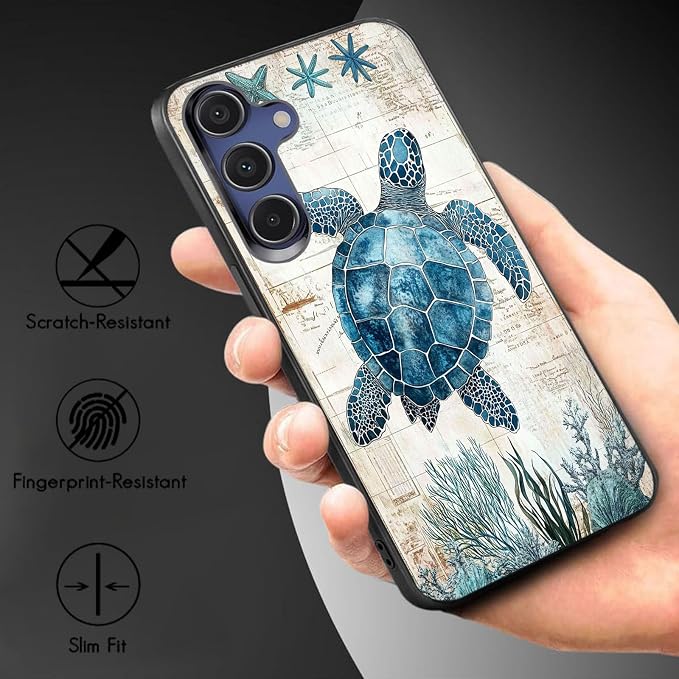 Designed for Galaxy S24 FE Phone Case,Slim Silicone Shockproof Protective Case for Galaxy S24 FE 6.7 inch,Sea Turtle Illustration