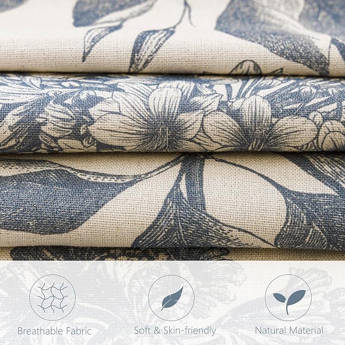 Foindtower Set of 2 Linen Floral Vintage Throw Pillow Covers Neutral Accent Print Decorative Cushion Covers Farmhouse Boho Home Decor for Sofa Chair Couch Bedroom Living Room,20×20 Inch,Blue
