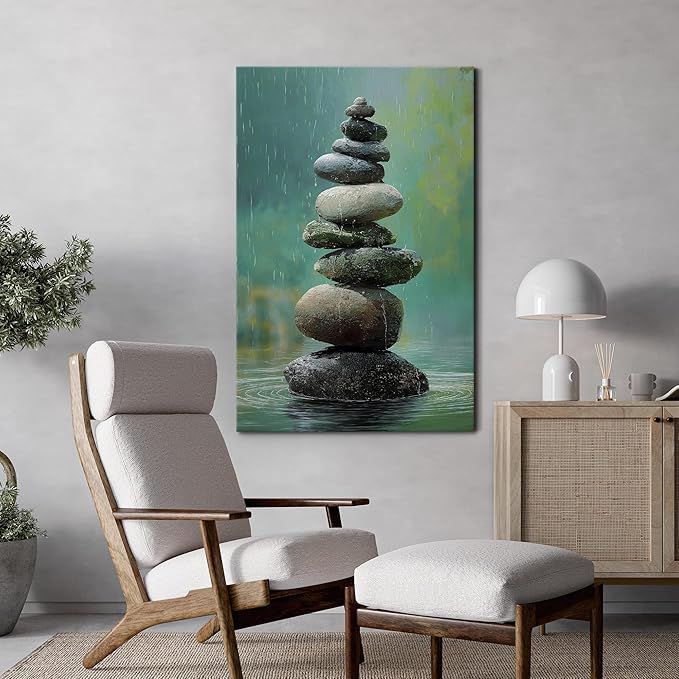 wall26 Canvas Print Wall Art Colorful Stacked Pebbles Vertical Zen Balance Photography Realism Rustic Colorful Multicolor for Living Room, Bedroom, Bathroom - 32"x48"