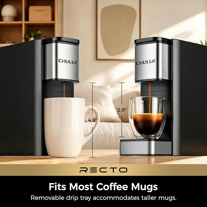 CHULUX RectoCafé Espresso Machine for Nespresso Original Pod, Metal & Black | Extra Mini Design, 20 Bar Professional Italian Pump, Food-Grade Materials, Quiet with Low-Vibration Brewing for Home & Office