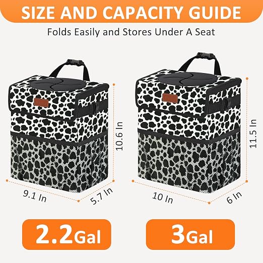 Vankor Car Trash Can for Car Cute,Bag Bin Hanging Waterproof Automotive Garbage Cans Leak Proof Vehicle Trash Can Cow Print