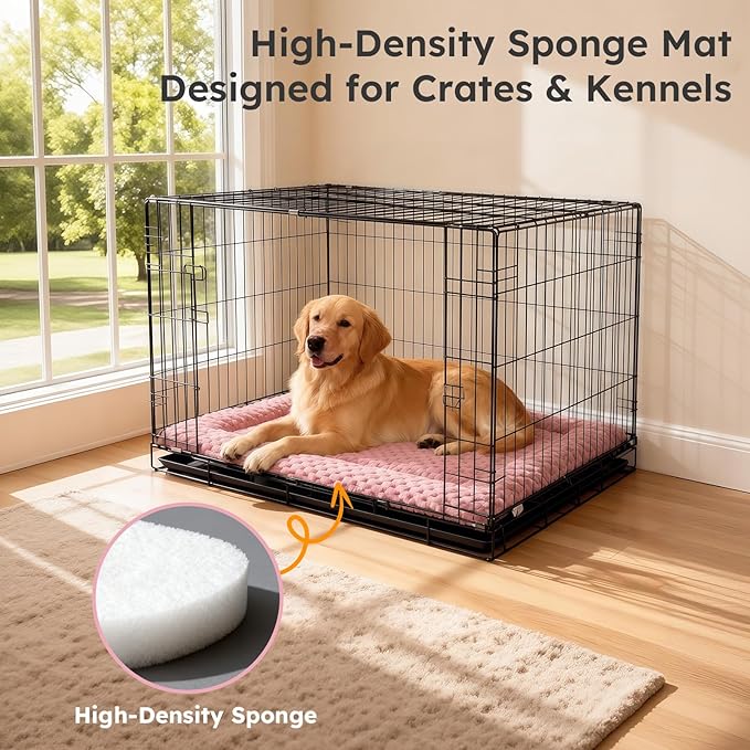 Dog Bed Mat, Dual-Sided Dog Crate Bed Mat - Ultra Soft & Machine Washable Kennel Pad for Small Dogs, All-Season Comfort Pet Bed for Crates, Travel, and Home, Pink, 24 x 16 Inch