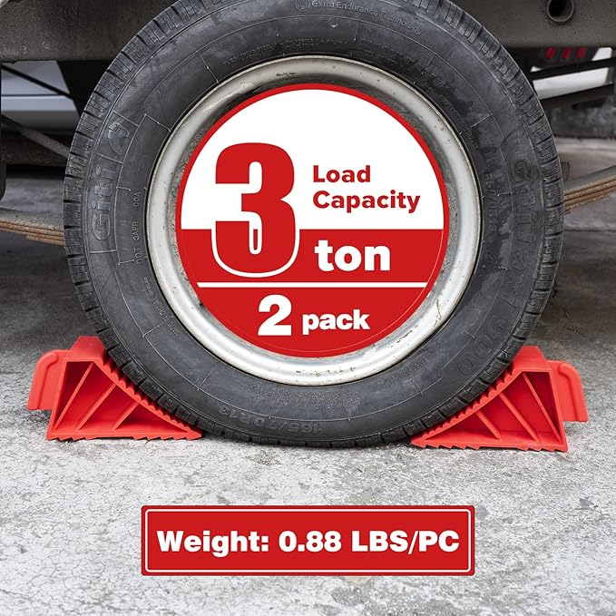 Donext Wheel Chocks Rubber Heavy Duty, Tire Chocks for Travel Trailers, RV, Camper, and Trucks 2-Pack, Red