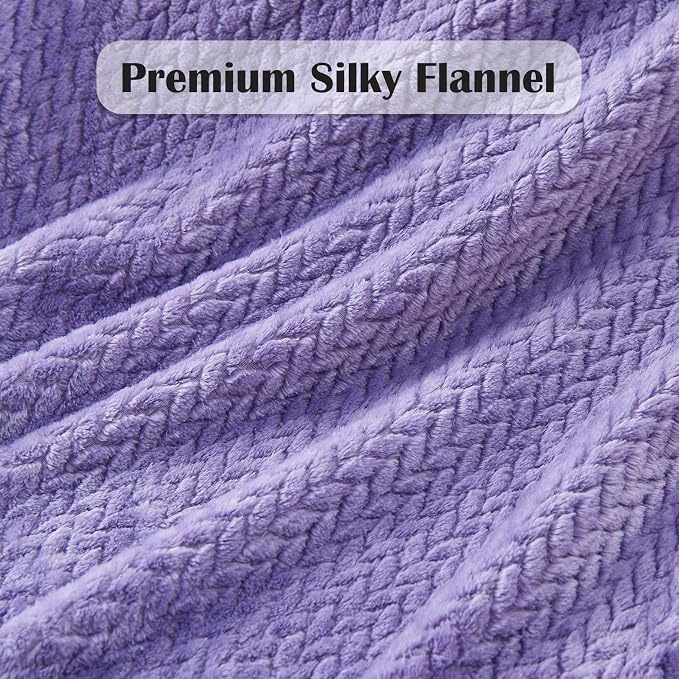 NEWCOSPLAY Fleece Leaves Pattern Throw Blanket, Lavender, 50"x60" | Super Soft Throw Blanket, Lightweight Cozy Bed Sofa Blanket, Premium Silky Flannel Fleece, Travel Blanket for All Season Use