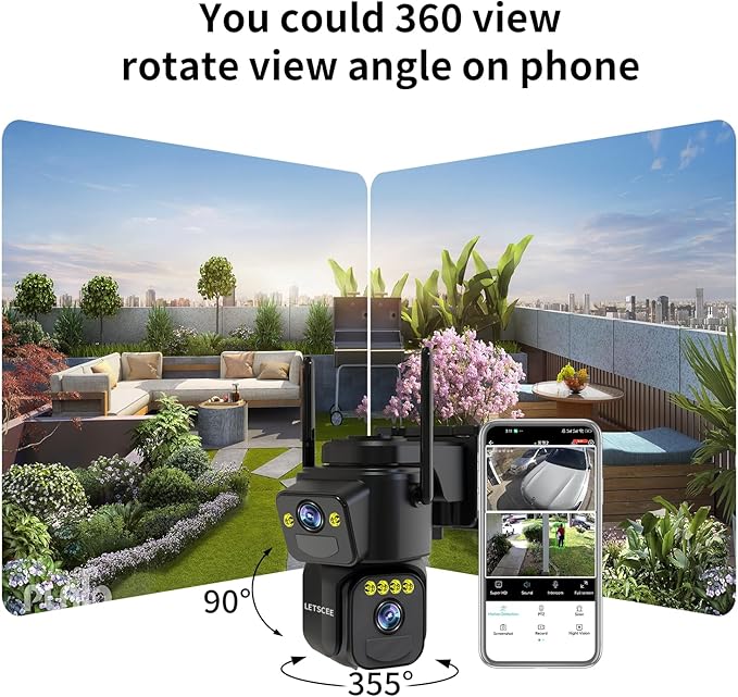 Security Cameras Outdoor WiFi,5G/2.4G Cameras for Home Security Solar Power with Dual Lens,Motion Detection,Night Vision,2-Way Audio,Weather Proof,No Subscription Fee