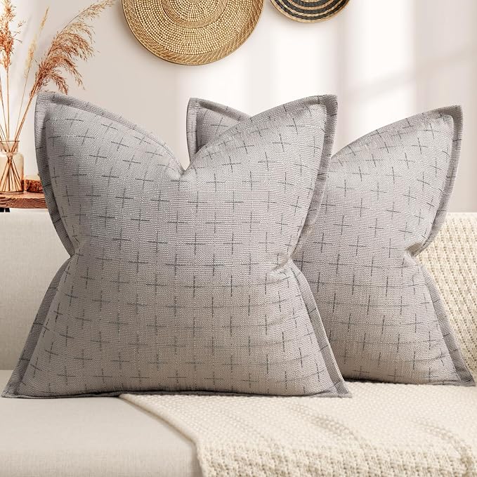 Pillow Covers 26x26 Set of 2 Soft Polyester Textured Pillow Covers with Stylish Flange Edge Cozy Farmhouse Throw Pillows for Couch Bed Sofa Living Room