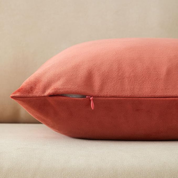18x18 Throw Pillow Covers Decorative Velvet Cushion Covers Set of 2,Apricot | Soft Pillow Cases with Invisible Zipper for Modern Couch Sofa Bed Living Room Bedroom Home Decor