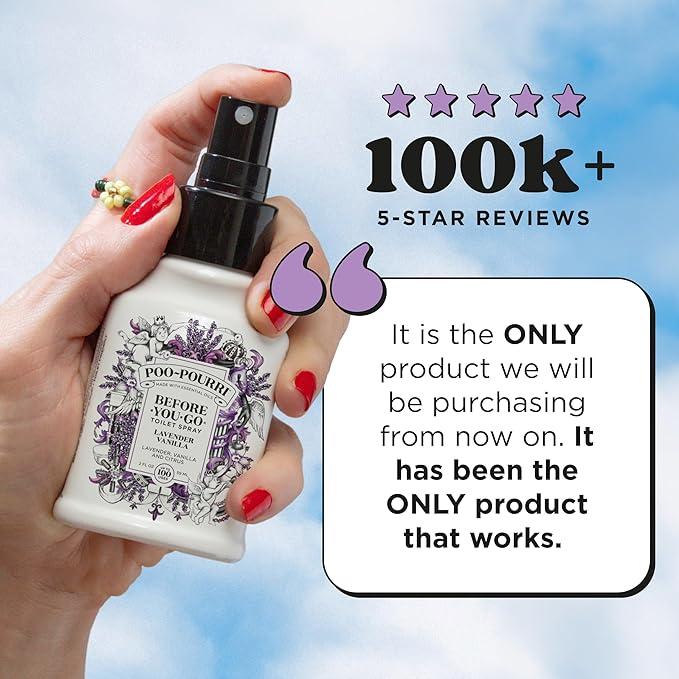 Poo-Pourri Before-You-Go 8oz Air & Toilet Freshener Lavender Vanilla Spray – Instantly Works to Trap Bathroom Odor – Plant Based Ingredients & Essential Oils – with Lavender, Vanilla & Citrus