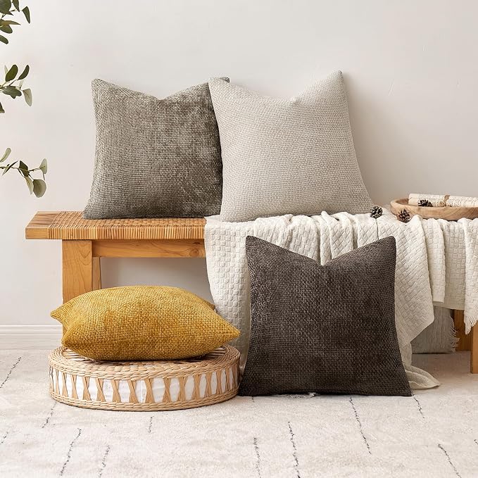 MIULEE Decorative Couch Throw Pillow Covers 18x18 Inch Dark Brown 2 Pack | Modern Boho Accent, Soft Chenille Pillow Covers, Farmhouse Cushion Cases for Home Decor Bed Sofa Living Room