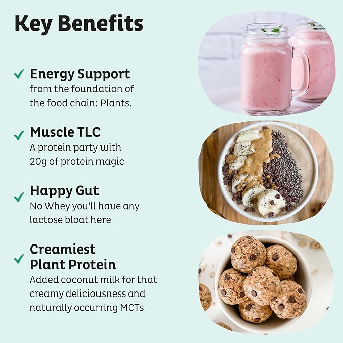 KOS Vegan Protein Powder, Unflavored & Unsweetened - Low Carb Pea Protein Blend, Organic Superfood Rich in Vitamins & Minerals - Keto, Soy, Dairy Free - Meal Replacement for Women & Men - 20 Servings