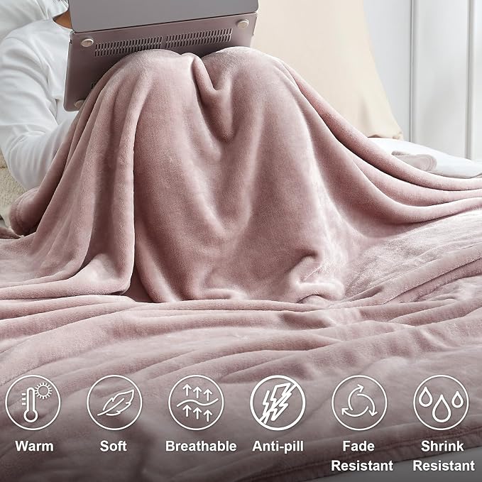 Hansleep Throw Pink Fleece Blanket, Soft Flannel Bed Blanket | Fuzzy Cozy Blanket 50x60 Inches, Multi-use for Bed, Sofa, Couch, Travel, Camping, All Season Warm Lightweight Cover