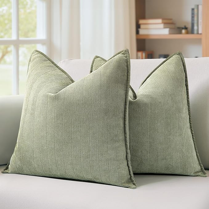 MIULEE Pack of 2 Sage Green Decorative Chenille Pillow Covers 16x16 Inch | Soft Couch Throw Pillows,Farmhouse Cushion Covers with Elegant Design for Sofa,Bedroom,Living Room,Spring Home Decor