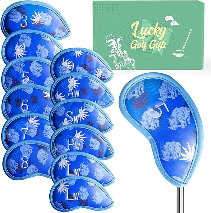 Golf Club Covers Iron Value 12 Pack Stylish Synthetic Leather Headcover, Embroidery Numbers Head Covers Universal Protector Fit Main Iron Wedge Clubs, Accessories Travel for Men Women