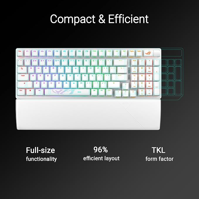 ASUS ROG Strix Scope II 96 Wireless Mechanical Gaming Keyboard – 96% Full-Size, Tri-Mode Connectivity, Hot Swappable Pre-lubed ROG NX Storm Clicky Switches, PBT Keycaps, RGB, PC/Mac Support - White