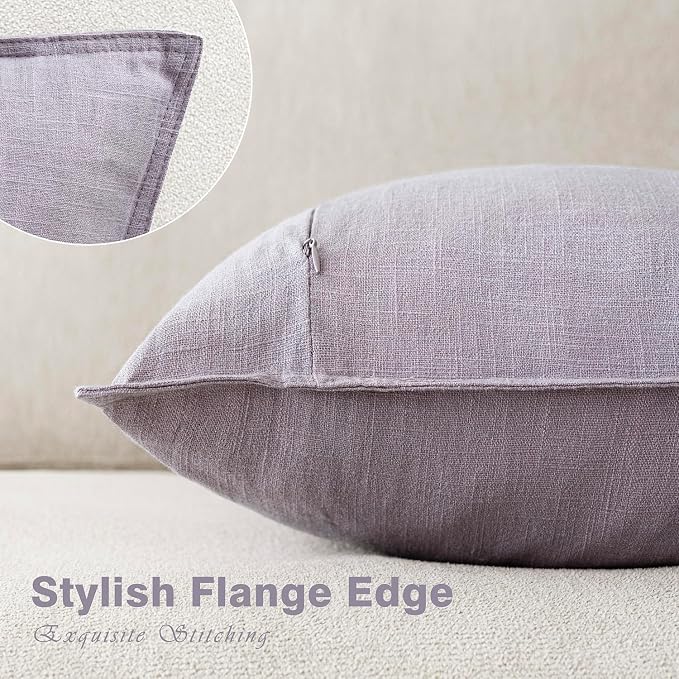Foindtower Pack of 2, Decorative Linen Solid Throw Pillow Covers Soft Accent Lumbar Cushion Case Farmhouse Pillowcase for Chair Couch Sofa Bedroom Living Room Home Decor 12 x 20 Inch Light Purple