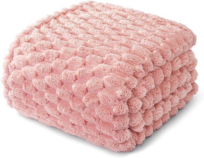 Whale Flotilla Soft Fleece Twin Size Bed Blanket Luxury 3D Jacquard, Pink | Lightweight Coverlet Bedspread, Super Cozy Plush Fluffy Fuzzy All‑Season Decorative Blanket for Bed, Dorm Essentials, 60"x80"