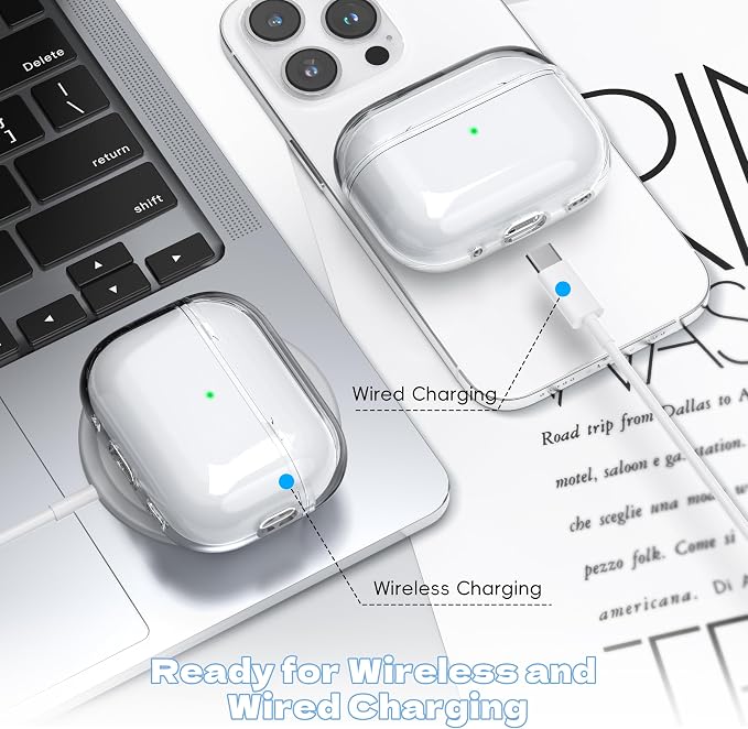 Airpods Pro 2nd/1st Generation Case Cover, Compatible with Airpods Pro Case 2nd Gen USB C Charging Port, Clear Soft Transparent Military Grade Shockproof Case, Clear White