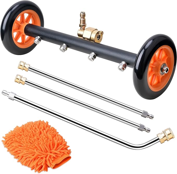 EVEAGE 2-in-1 Undercarriage Pressure Washer Attachment, 16" Pressure Washer Water Broom, 3 Extension Wands Wash Mitt, Reversible Undercarriage Cleaner, 4000 PSI
