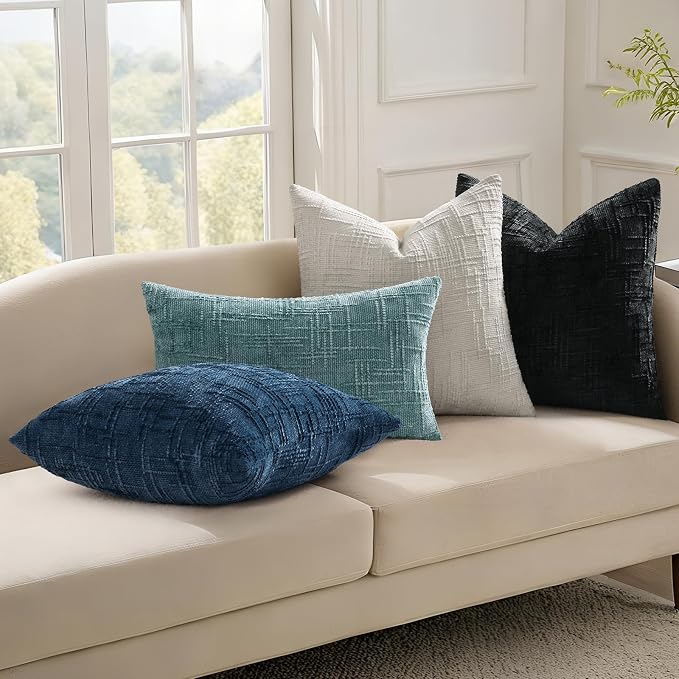 decorUhome Textured Chenille Throw Pillow Covers 26x26 Set of 2 Teal | Fall Modern Farmhouse Soft Cozy Slubby Couch Pillow Cases Boho Decorative Pillow Cases for Bed Sofa Living Room Home Decor