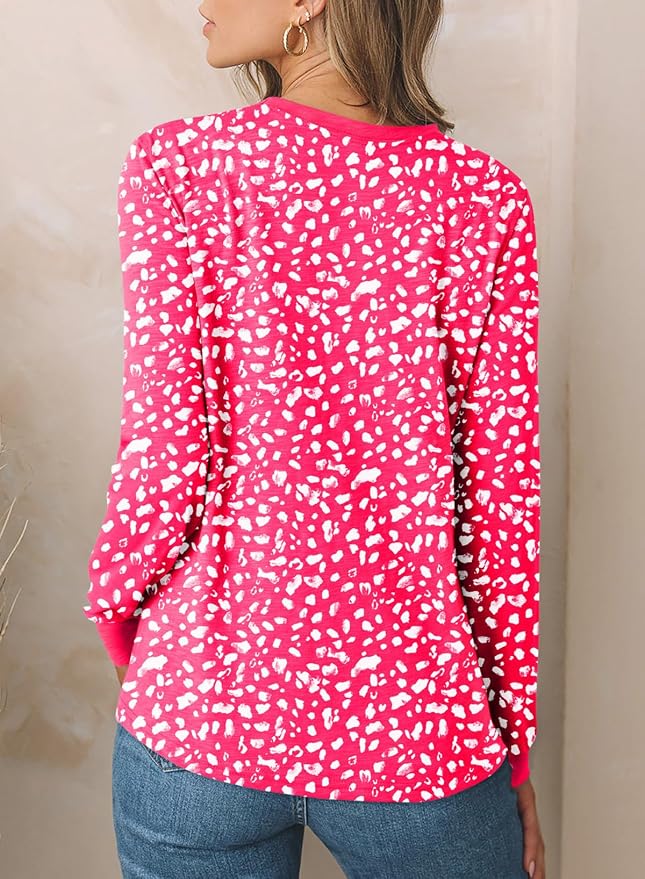 EVALESS Womens Crewneck Long Sleeve Tops Casual Polka Dots Tops Fall 2026 Tshirts Shirts