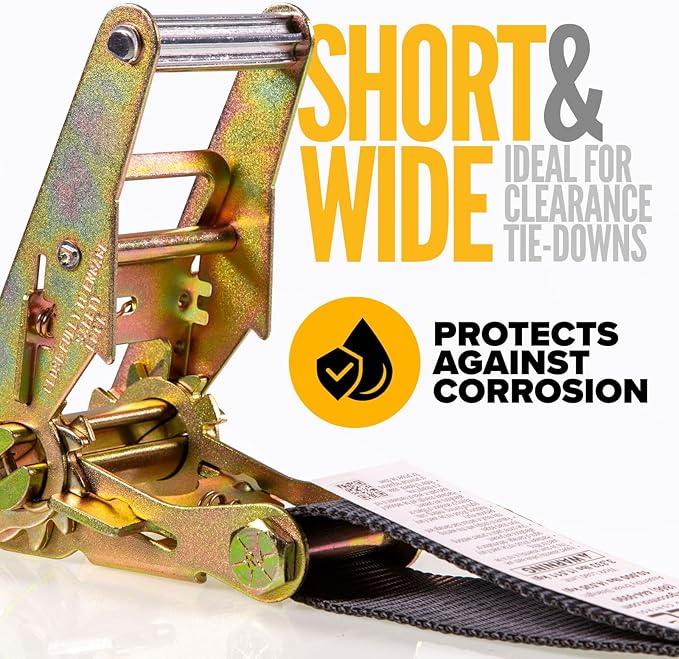 US Cargo Control Twisted Snap Hook Ratchet Straps 2 Inch x 8 Foot (4-Pack), 10,000 LBS Break Strength, Car Tie Down Straps for Trailers, Tie Down Cars, Motorcycles, Race Cars - Low-Profile Ratchet