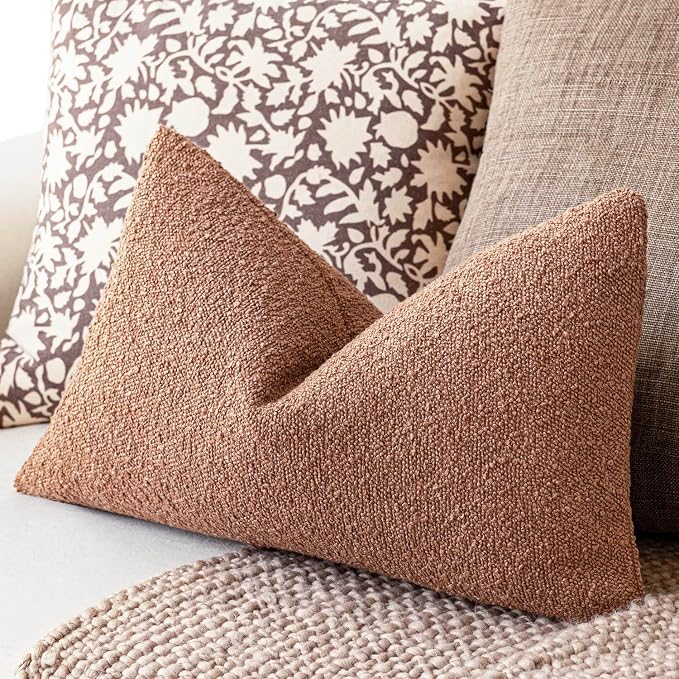 Foindtower Pack of 2 Textured Boucle Throw Pillow Covers Accent Solid Decorative Lumbar Pillow Cases Cozy Couch Cushion Case for Chair Sofa Bedroom Living Room Home Decor 12x20 Inch Dusty Orange Hazel