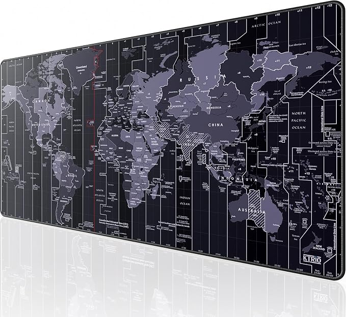 KTRIO Large Gaming Mouse Pad, Desk Mat, 31.5 x 15.7 in, World Map, XXL | Smooth Micro-Weave Surface, Artistic Pattern Design, Non-Slip Rubber Base, Durable Stitched Edges, Office & Home Use