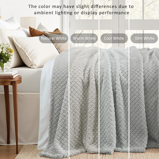 Exclusivo Mezcla Soft Fleece Twin Size Blanket for Bed, Light Grey | Jacquard Lightweight Cozy Bed Blanket, Breathable Decorative Fuzzy Textured All Season Use, 60x80 Inches