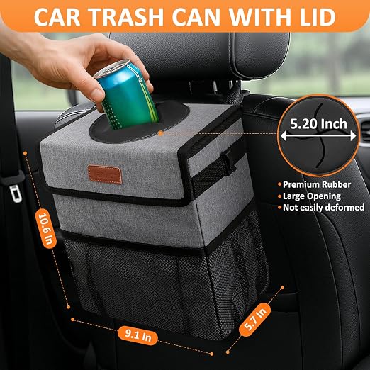 Vankor Car Trash Can Trash Bag Bin Hanging Waterproof Automotive Car Garbage Cans Leak Proof Vehicle Trash Can Grey