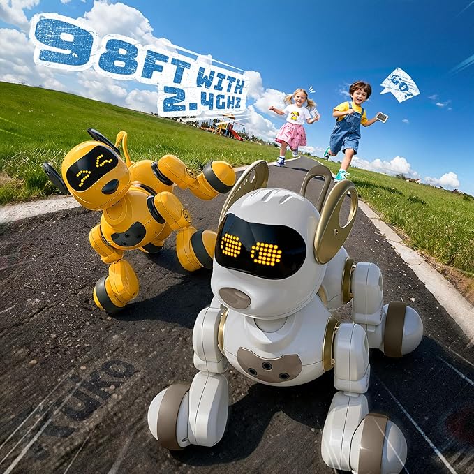 Ruko 18011 Smart Robot Dog, Interactive Puppy with 30 LED Expressions | Programmable Robot Pet, 2.4GHz Remote & Gesture Control, Head Touch Sensor, Barks, Pees, Spins, Toy for Kids Age 3+