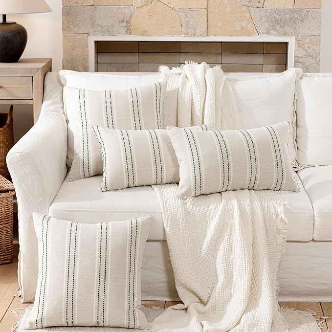Hckot Spring Throw Pillow Covers 16x16 Set of 2 Green Pillow Covers | Farmhouse Decorative Pillows Textured Linen Square Cushion Covers for Sofa Couch Bed Living Room Decor(Dark Green)