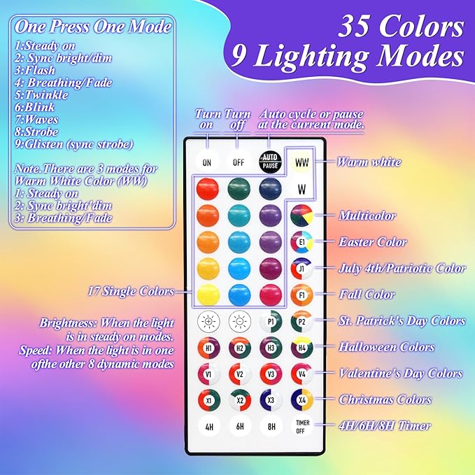 164FT 500LED Christmas Lights Color Changing, 35 Colors Easter String Lights with Remote, Waterproof Twinkle Fairy Light Clear Wire for Bedroom Easter Indoor Outdoor Holiday Party