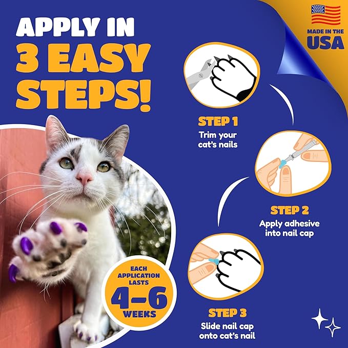 Soft Claws Cat Nail Caps for Medium Cats – (40 Caps, Blue & Gold) - Made in USA - Veterinarian-Developed | Protects Furniture & Skin - Easy to Apply, Long-Lasting Anti-Scratch Soft Cat Claw Covers